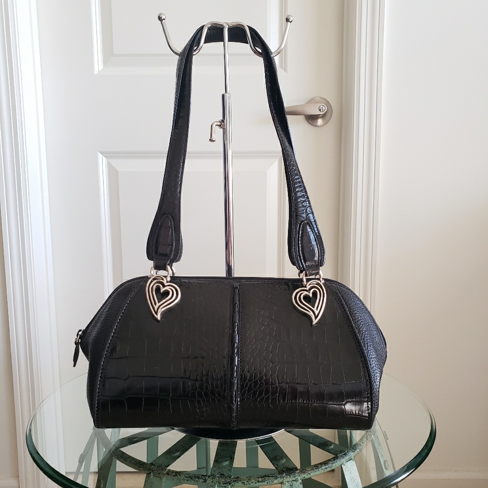 BRIGHTON Black Croc Embossed Shoulder HANDBAG